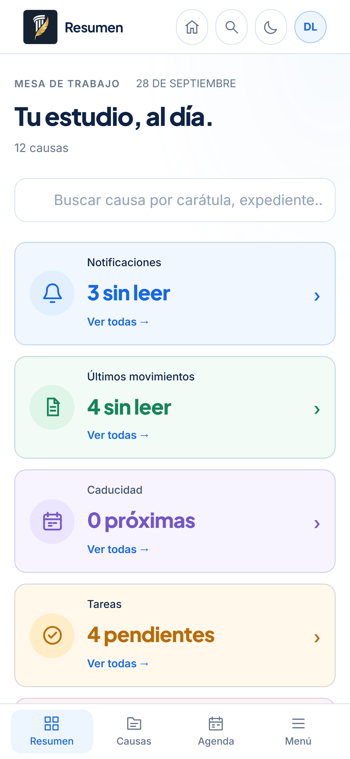 Resumen de la aplicación en el celular